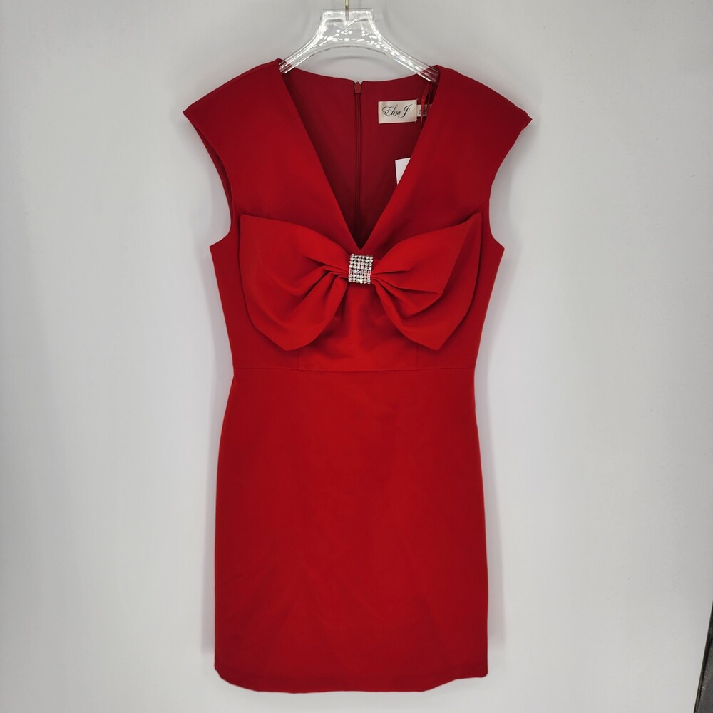 Eliza J NWT Eliza J Size 2 Red Rhinestone Bow Bodice Crepe Sheath Cocktail Dress